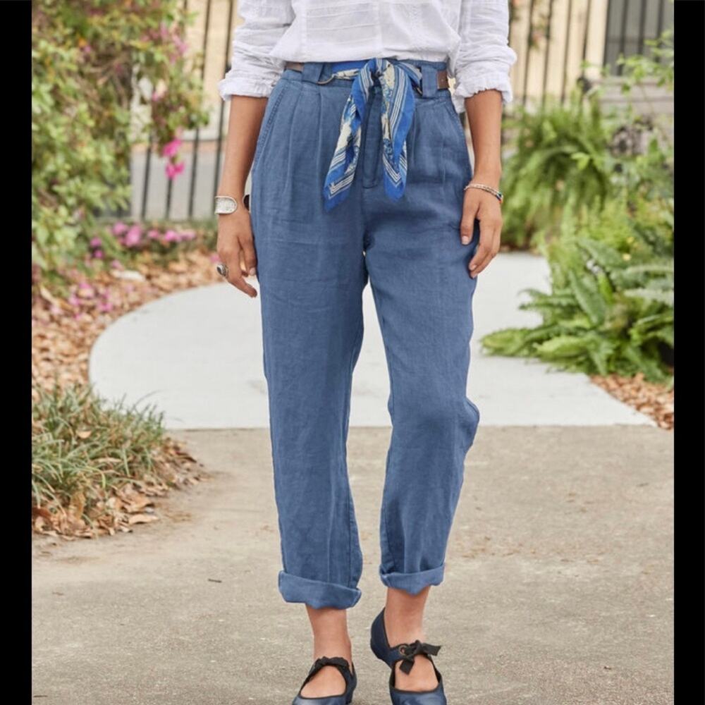 Sundance Adelaide Blue Linen Pleated Pants Ankle Length Women’s - Size 10